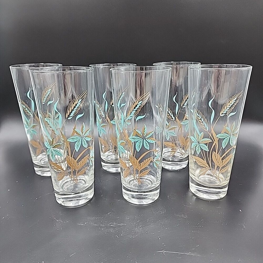 VTG Canadian Wheat Georgian Tall Glasses Tumblers Tea Glasses Set Of 6 12 oz